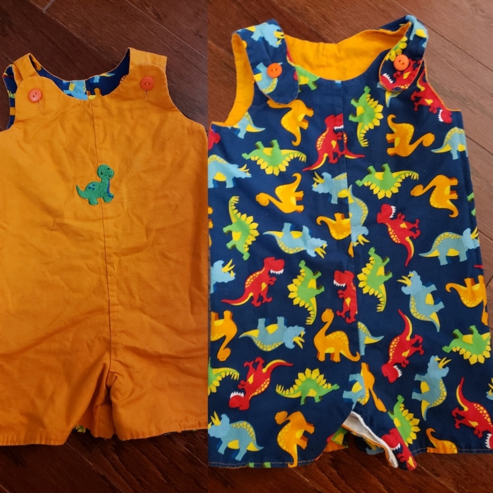 18 month reversible dinosaur overall shorts onesie